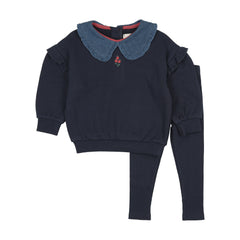 Sweet Campaign Toddler Ruffle Sweatshirt Set-Navy