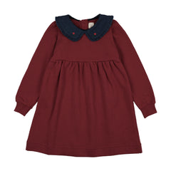 Sweet Campaign Denim Collar Sweatshirt Dress-Vintage Red