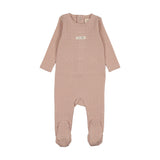 Grid Print Footie-Dusty Pink