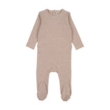 Heather Stripe Footie-Cream/Dustypink