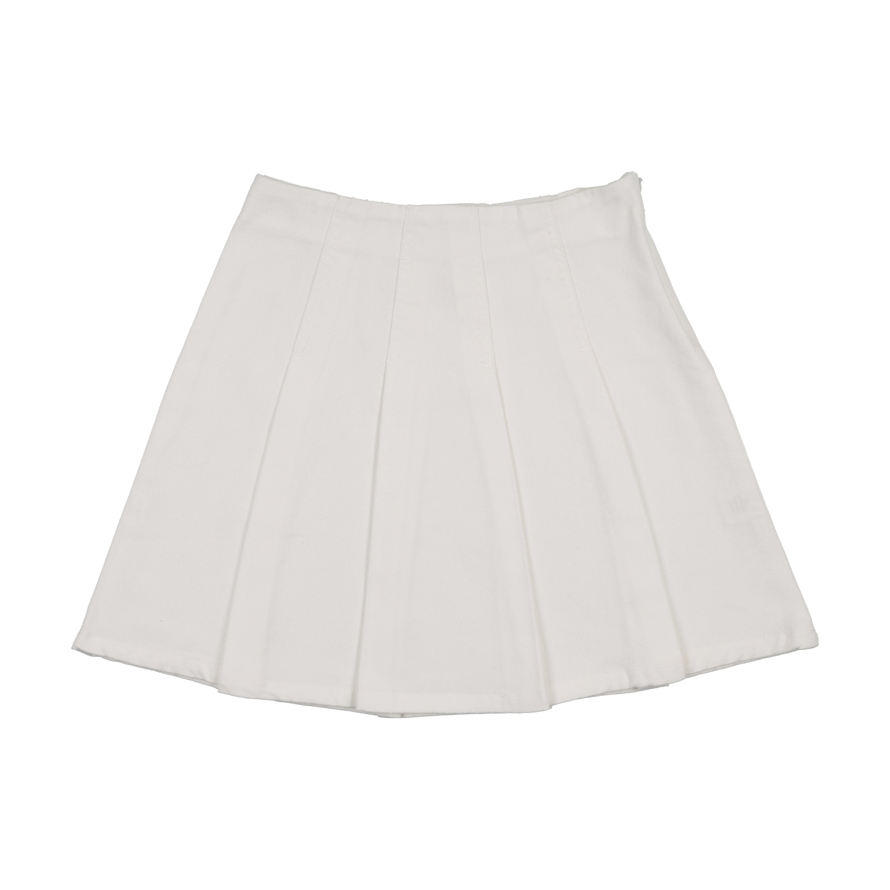 Pleated Denim Skirt-White Denim