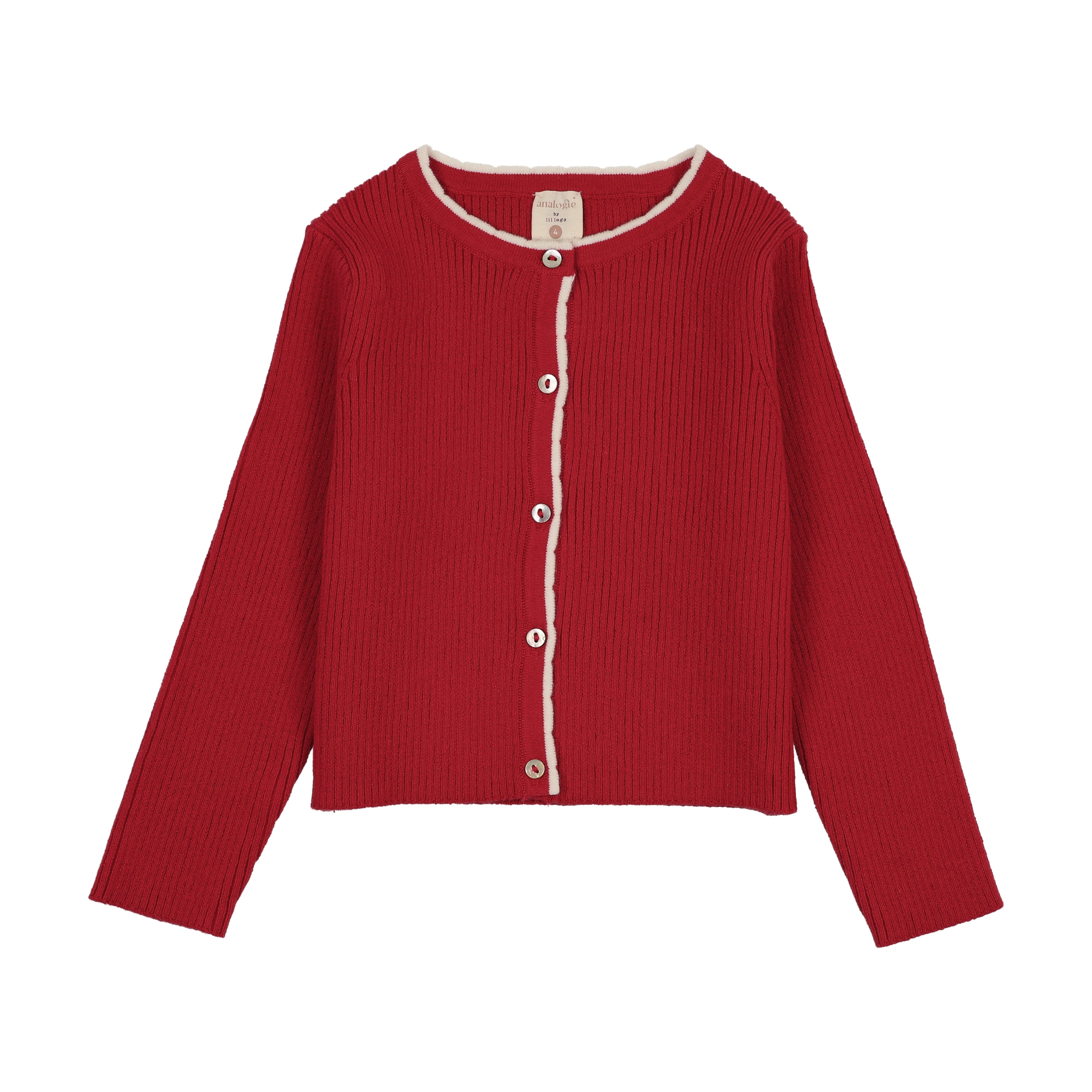 Scallop Rib Cardigan-Red