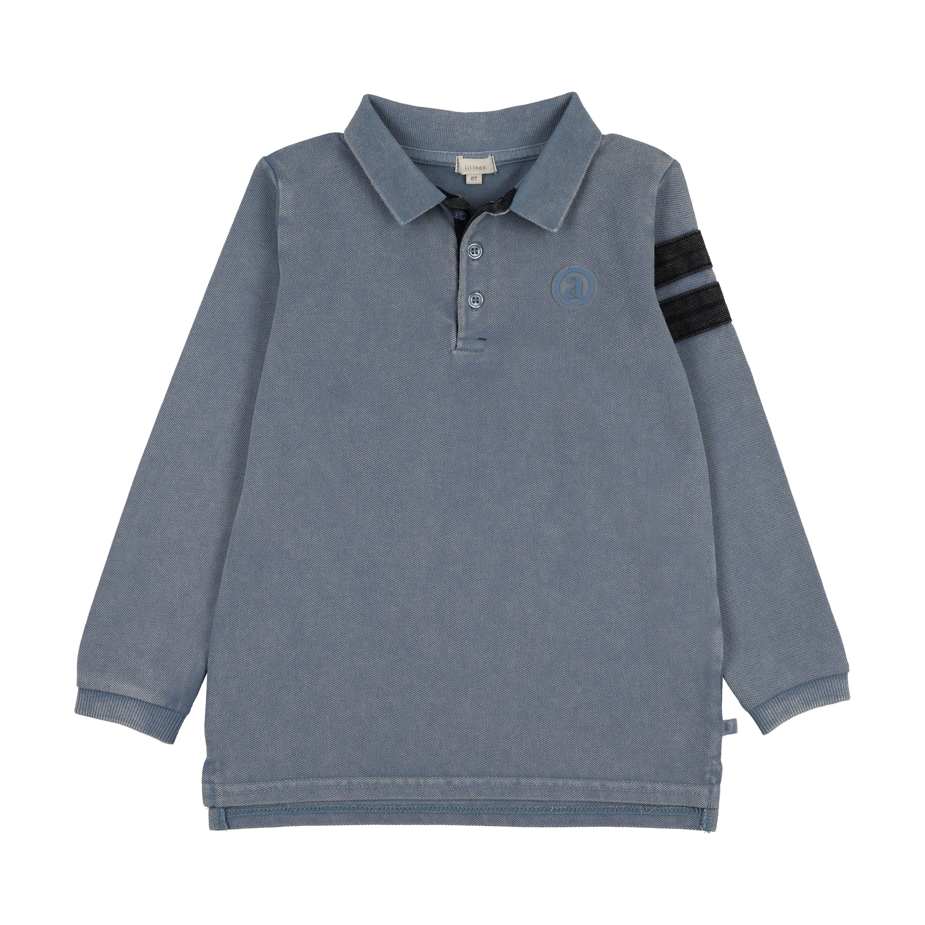 Stripe Detail Polo LS-Smokey Blue