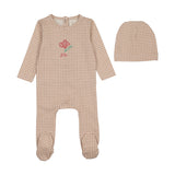 Gingham Flower Footie-Pink