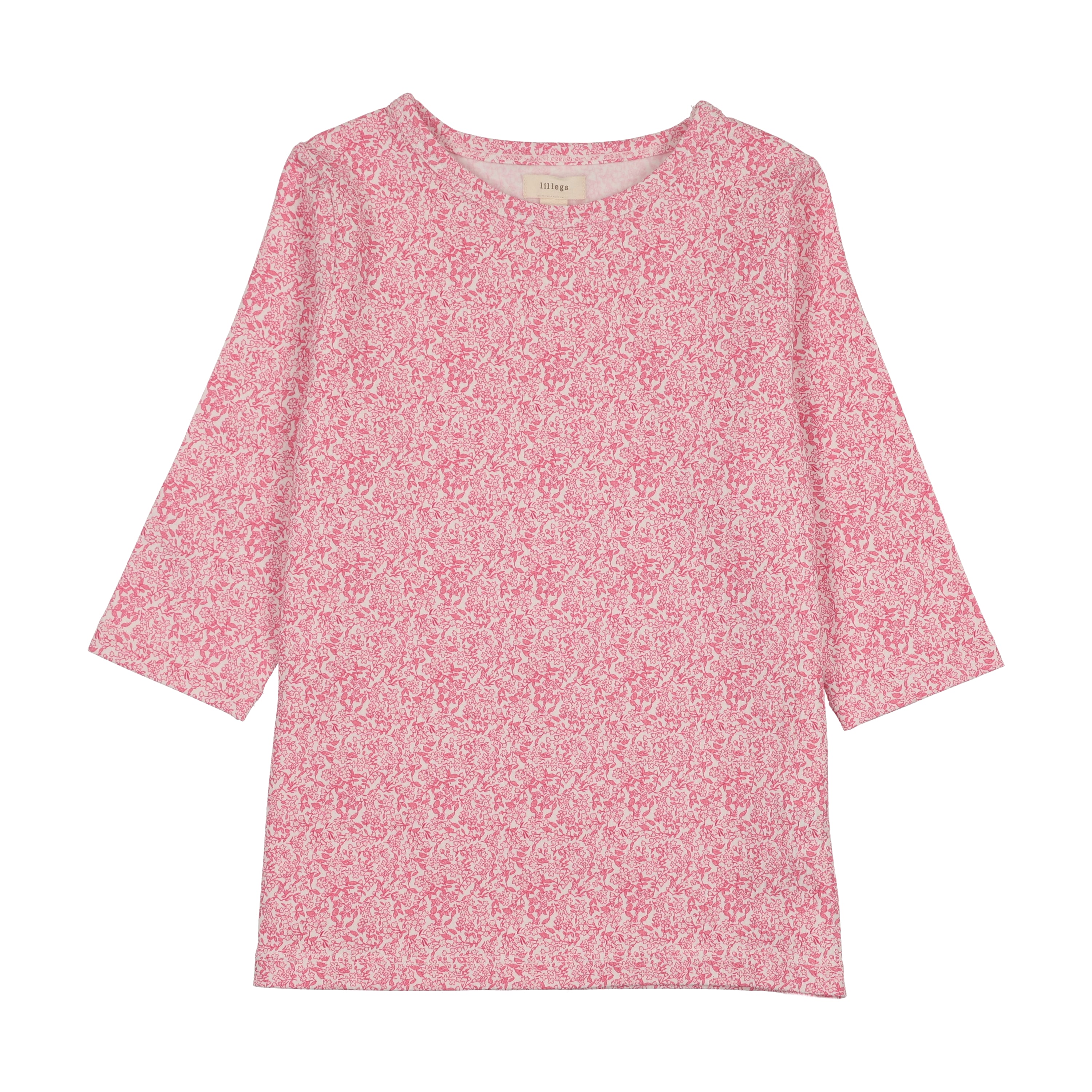 Classic Printed Tee 3/4-Bright Pink Mini Floral