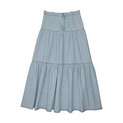 Denim Tiered Maxi Skirt-Light Wash
