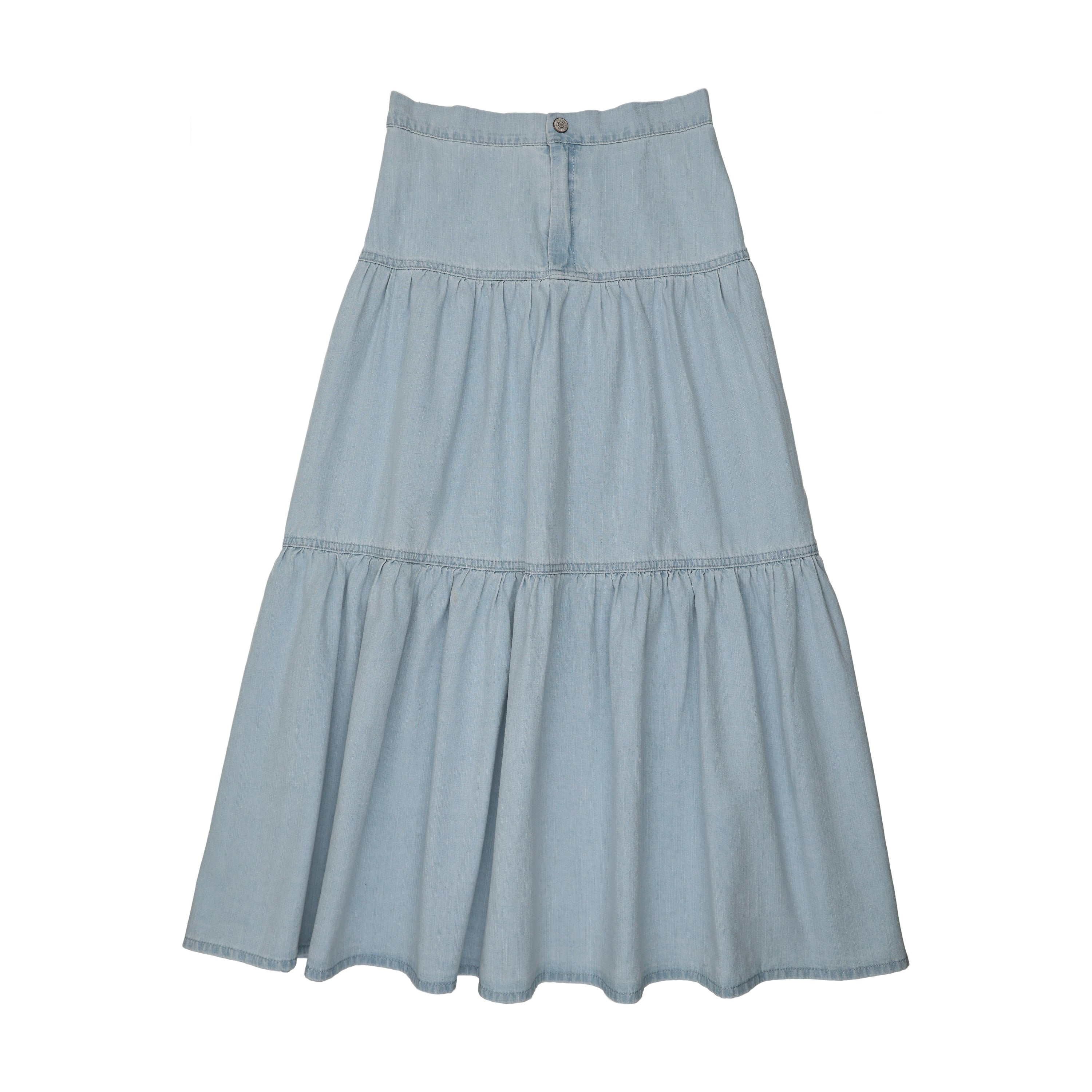 Denim Tiered Maxi Skirt-Light Wash