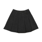 Pleated Denim Skirt-Black