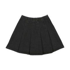 Pleated Denim Skirt-Black