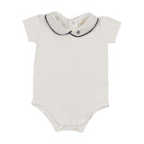 Peter Pan Onesie With Piping-White/Navy