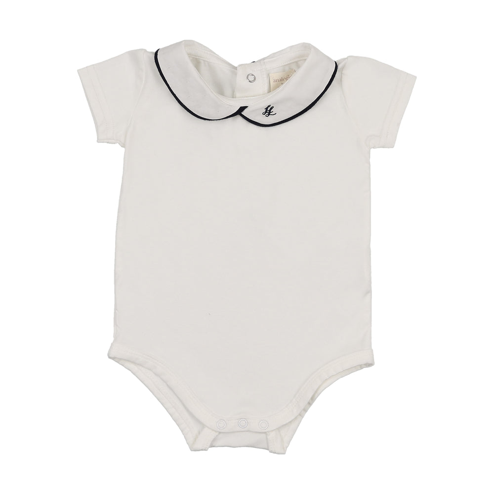 Peter Pan Onesie With Piping-White/Navy