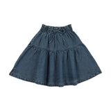 Denim Gathered Skirt-Mid Blue Wash