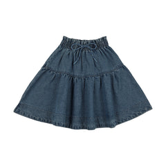 Denim Gathered Skirt-Mid Blue Wash
