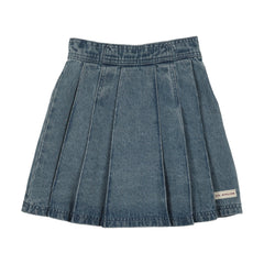 Denim City Pleated Skirt-Mid Blue Wash