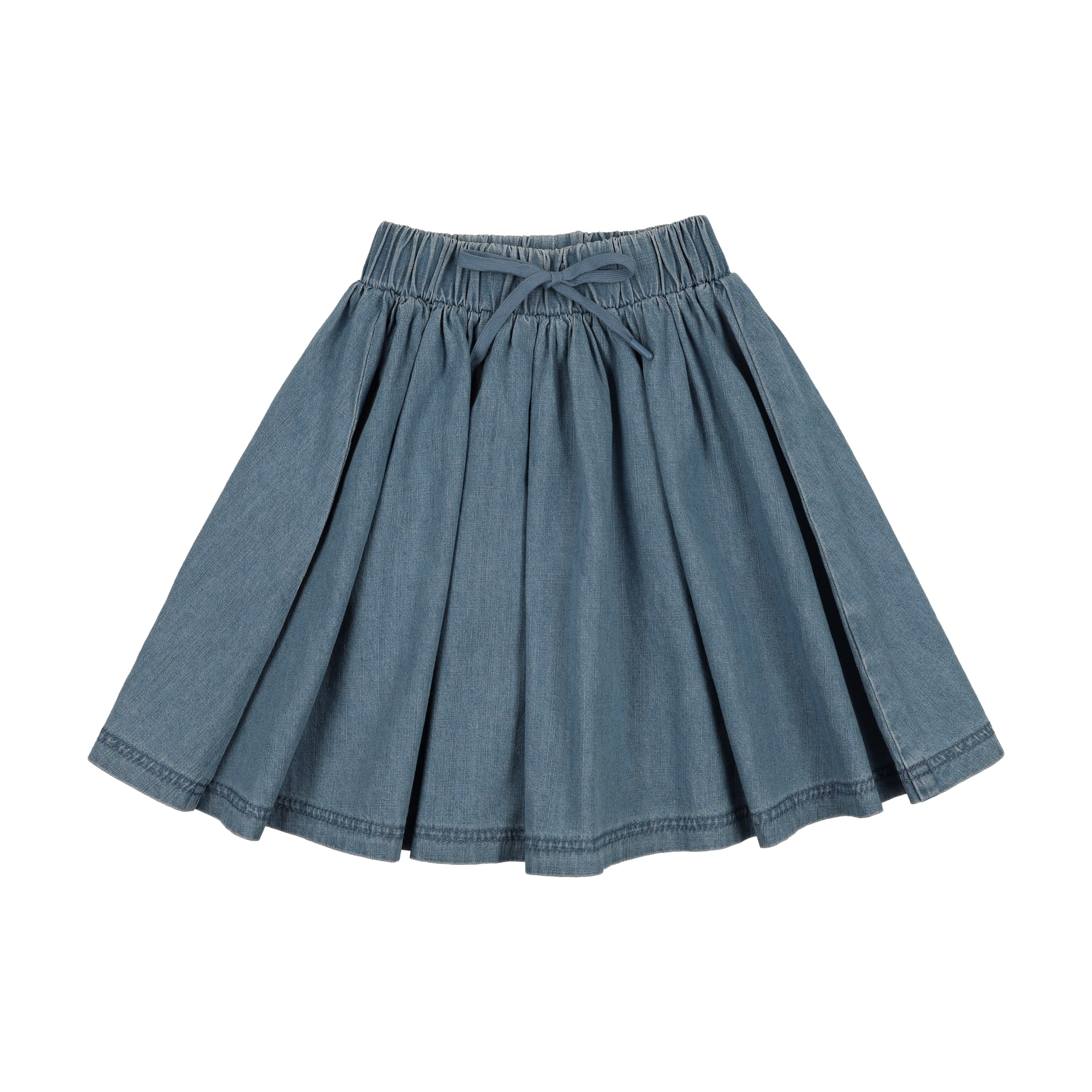 Denim Drawstring Skirt-Mid Blue Wash