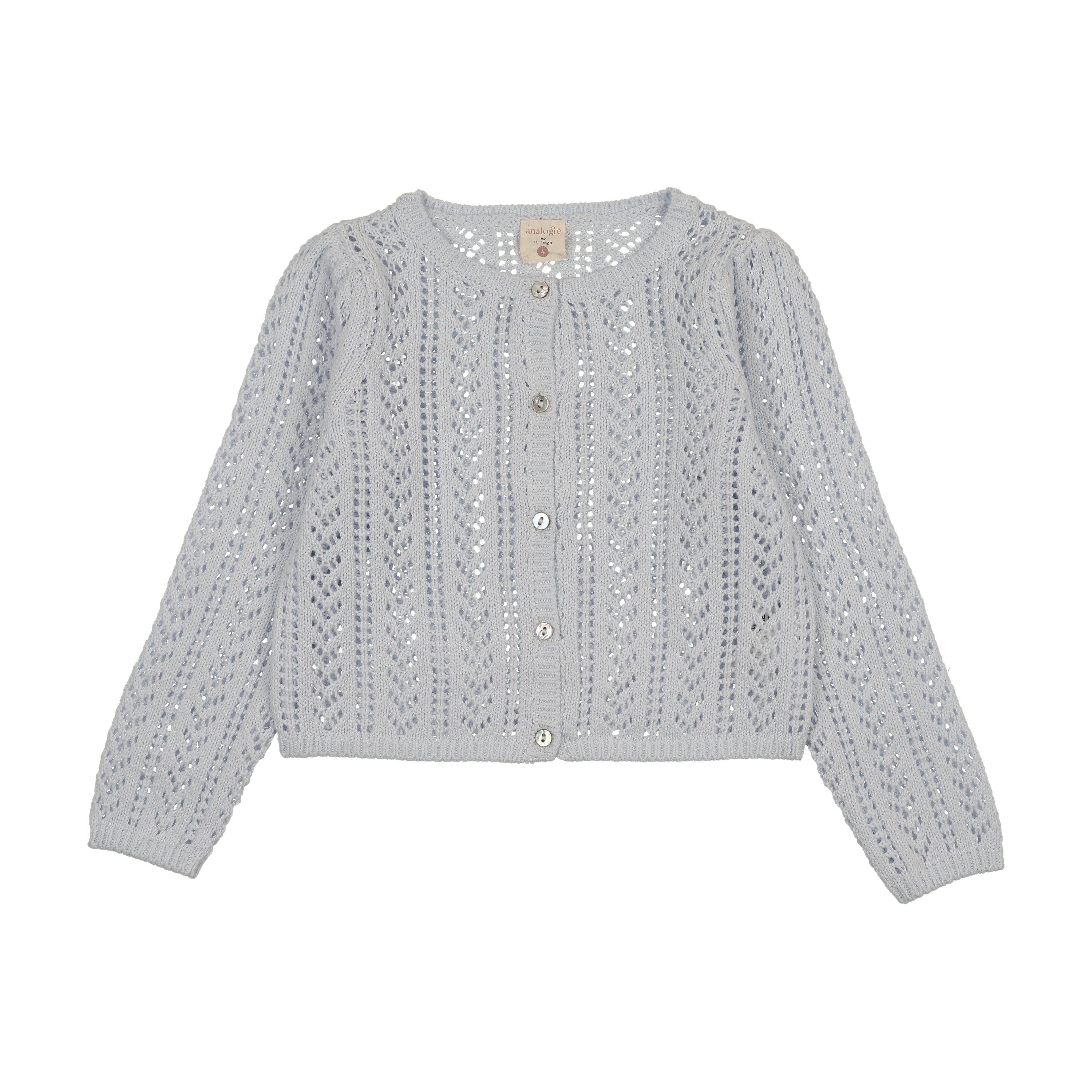 Girls Pointelle Cardigan-Clear Blue