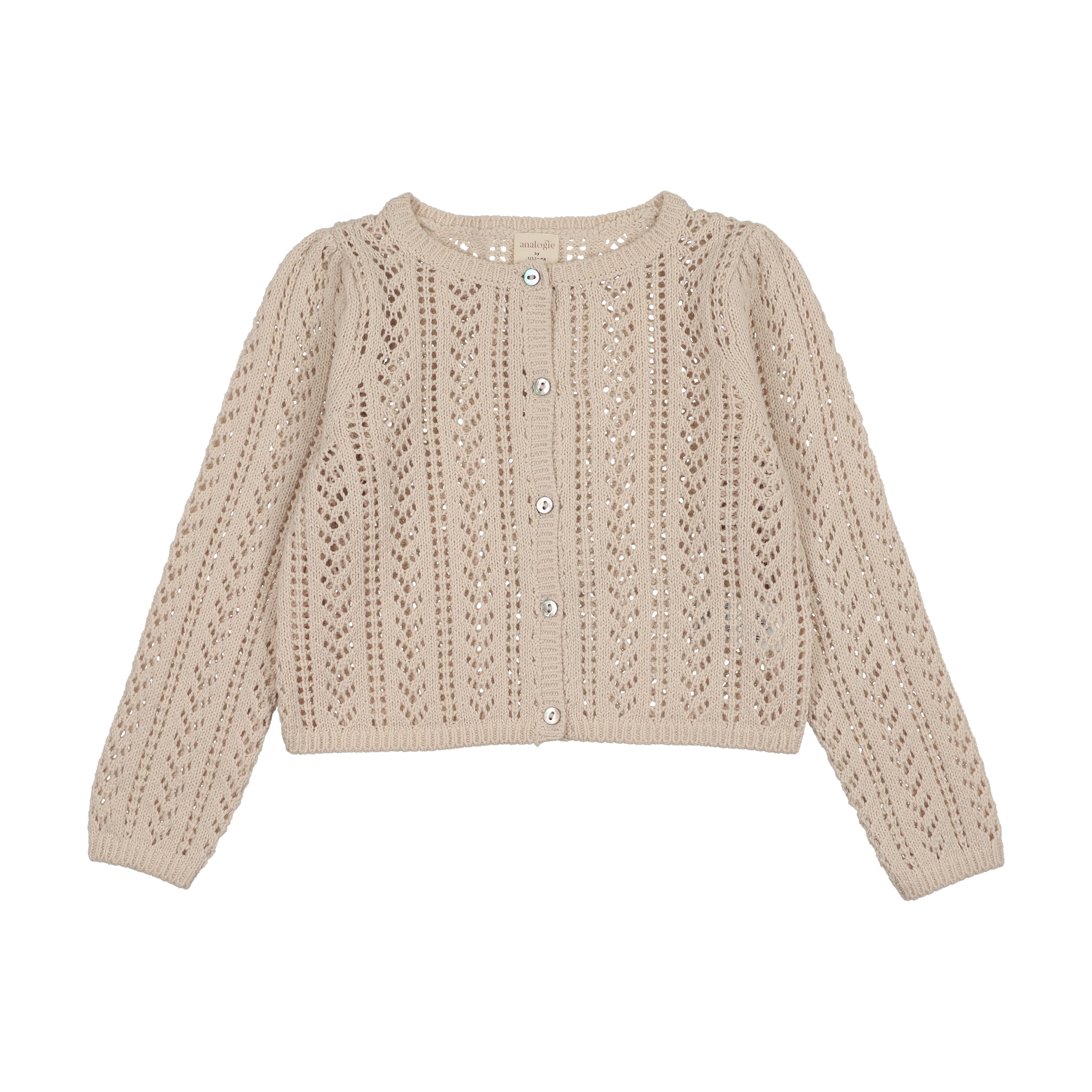 Girls Pointelle Cardigan-Wheat