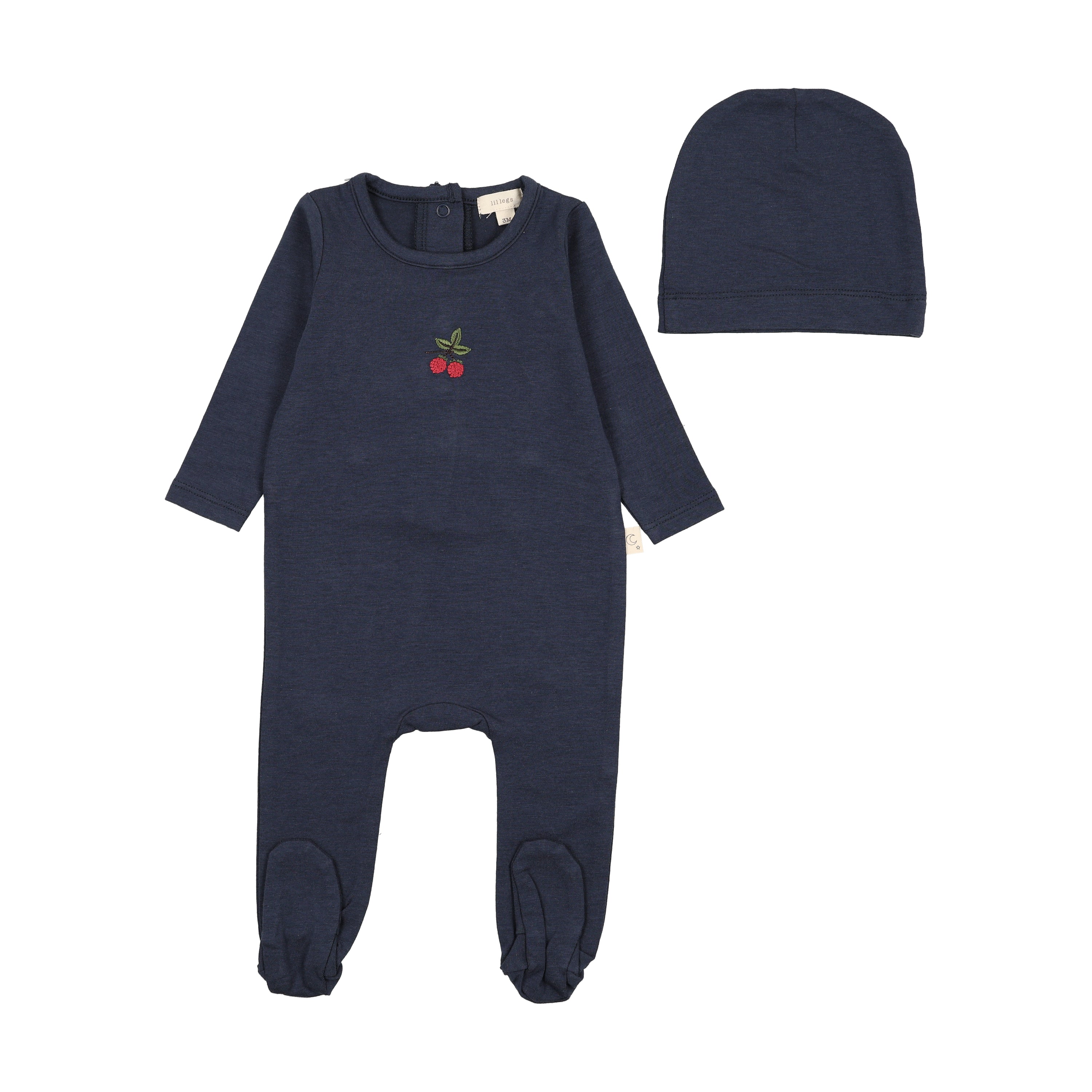 Embroidered Lounge Footie-Navy Cherry