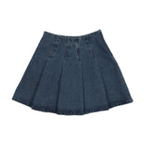 Pleated Denim Skirt-Blue Denim