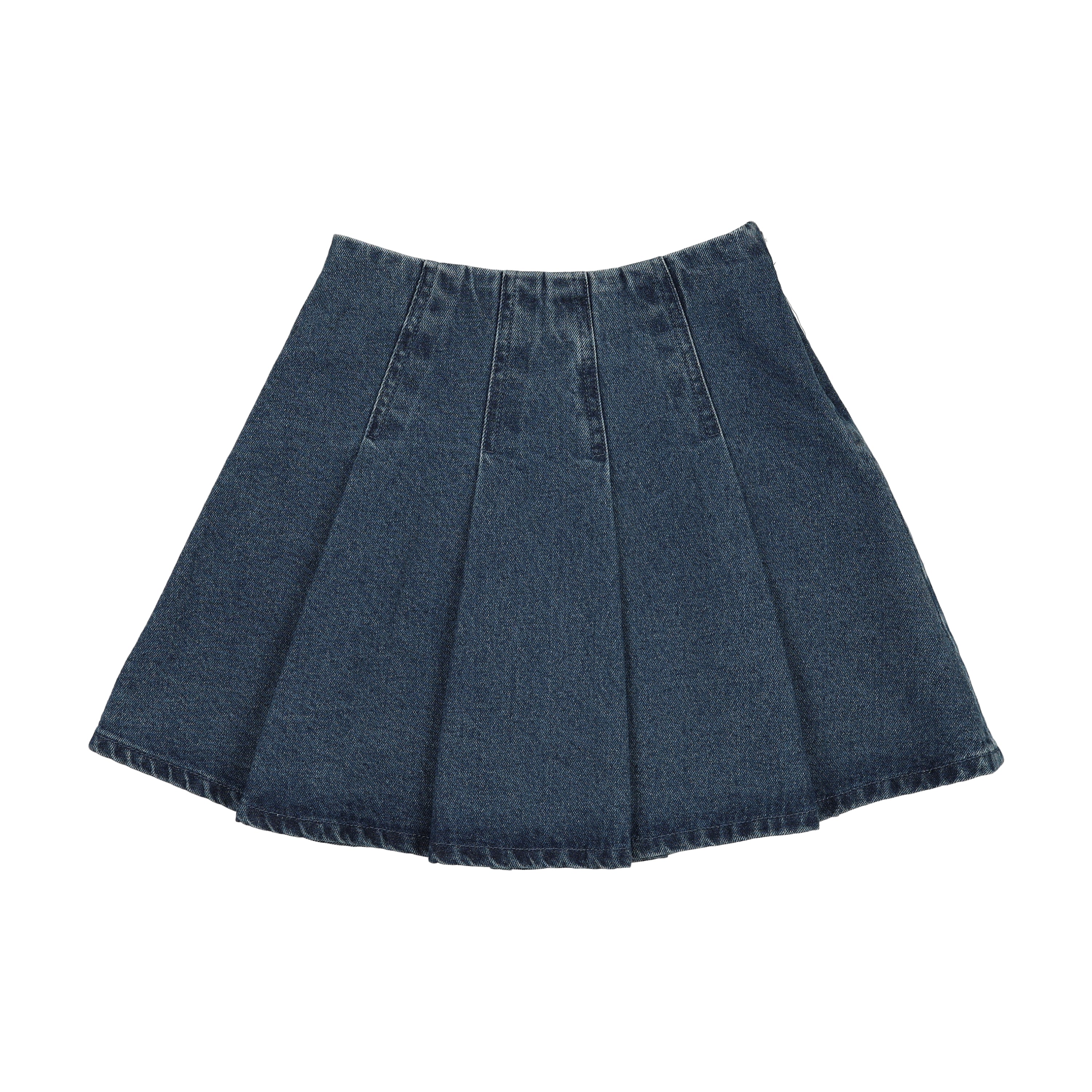 Pleated Denim Skirt-Blue Denim