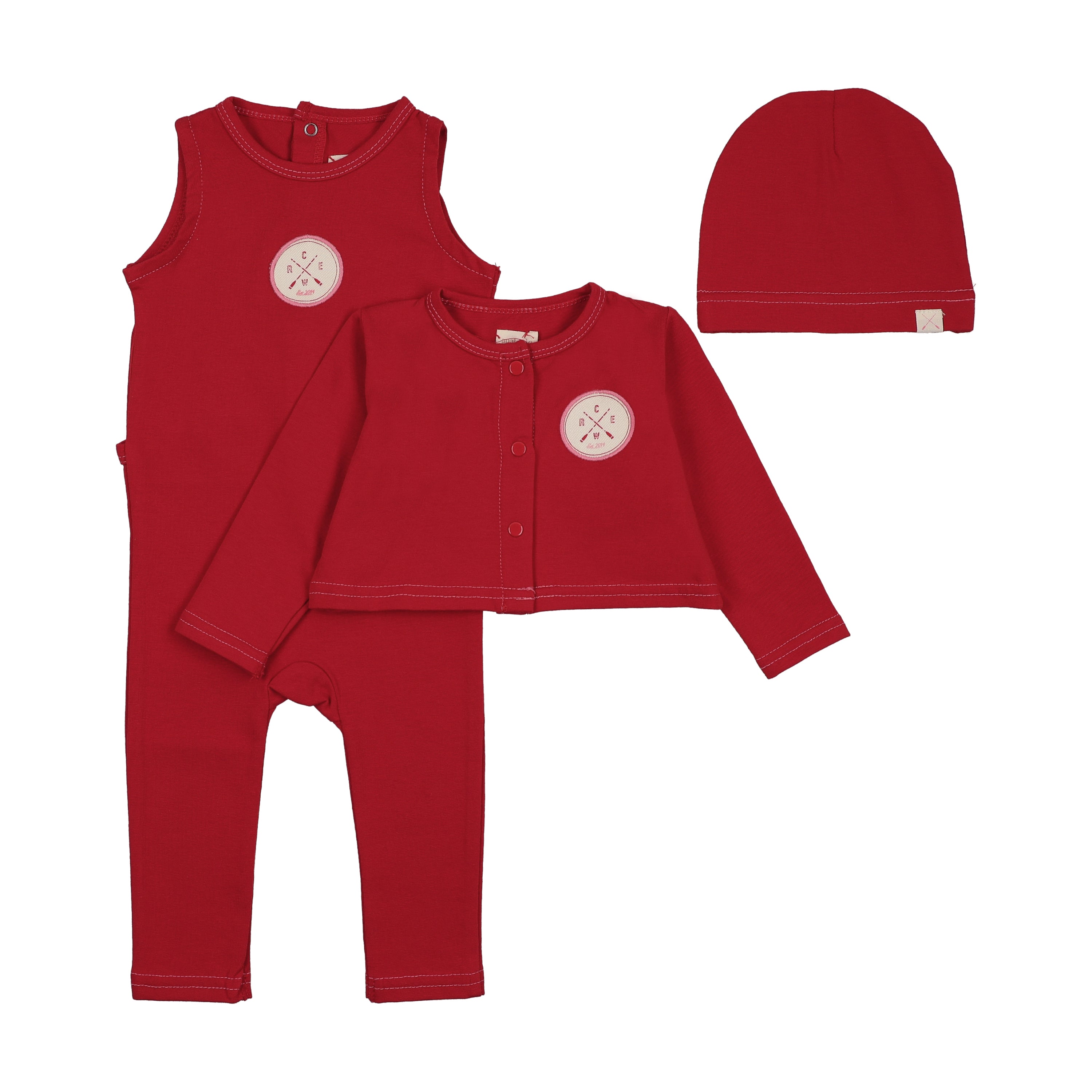 Boating Crew Footie Set With Cardigan-Red