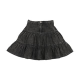 Denim Tiered Skirt-Black Wash