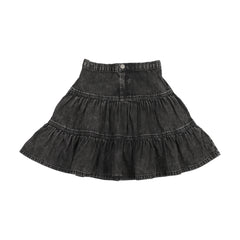 Denim Tiered Skirt-Black Wash