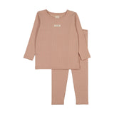 Grid Print Lounge Set-Dusty Pink