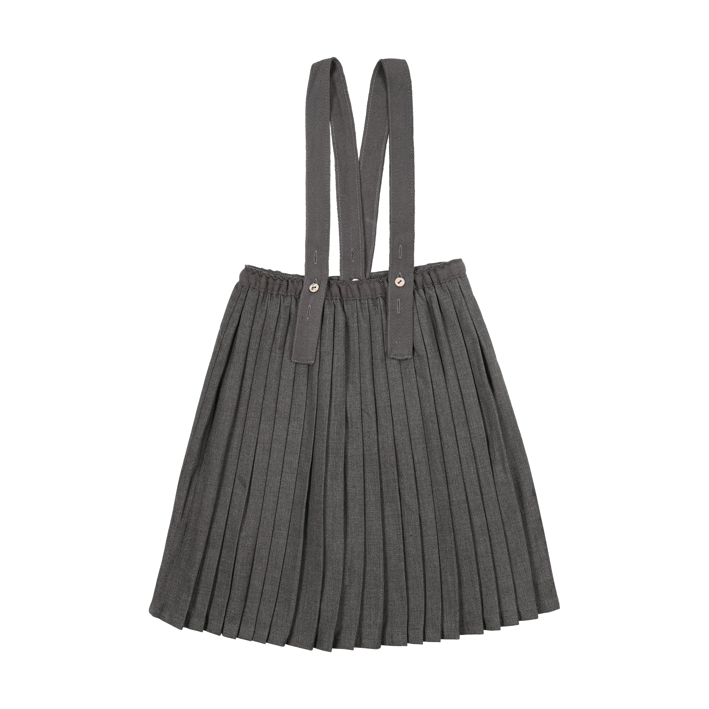 Knife Pleated Suspender Skirt-Mid Grey