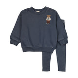 Embroidered Bear Sweatshirt Set Boy-Vintage Indigo
