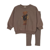 Varsity Bear Sweatshirt Set-Washed Brown