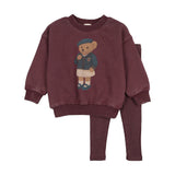 Bear Sweatshirt Set Girl-Washed Burgundy