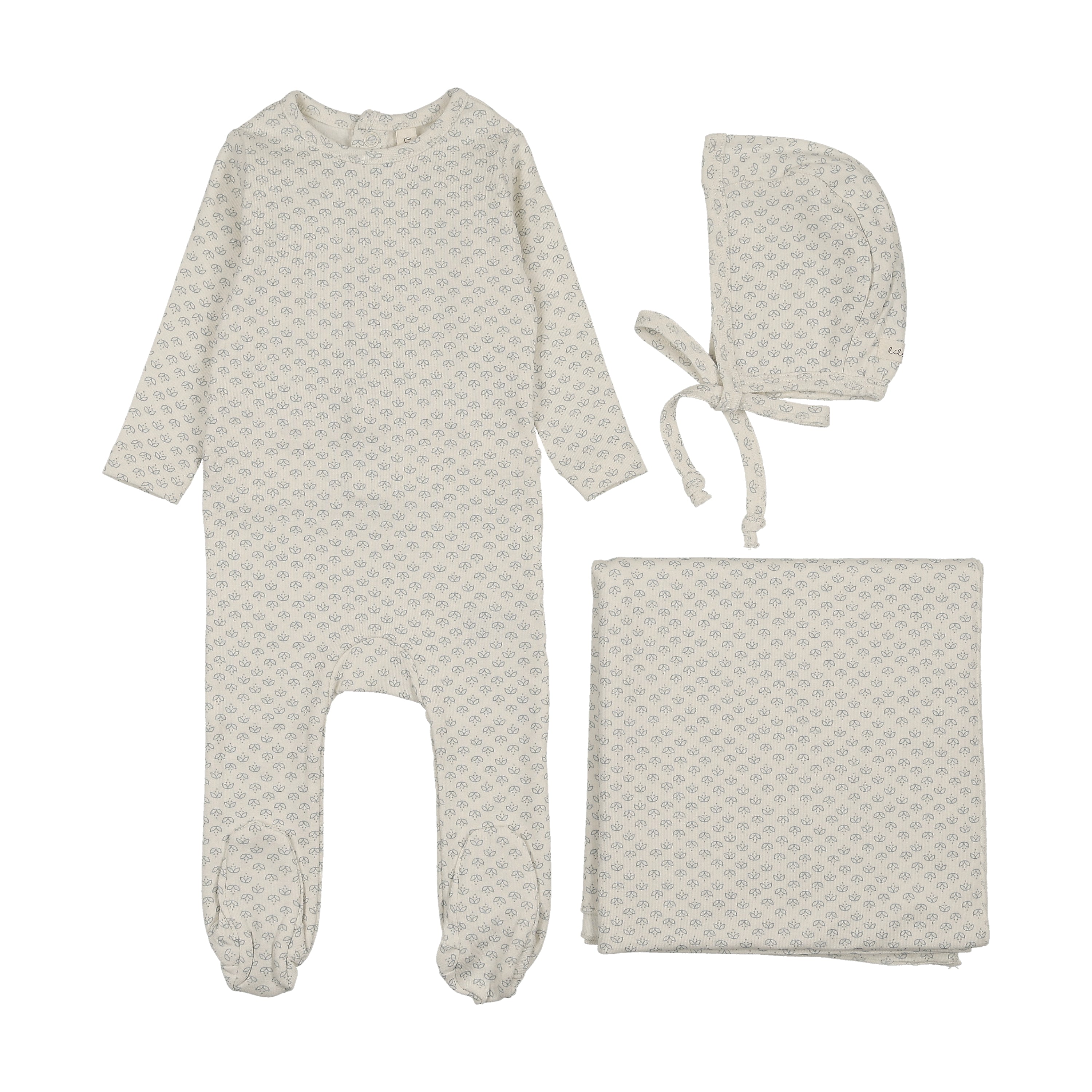 Mini flora print layette set-cream/blue