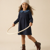 Sweet Campaign Denim Collar Sweatshirt Dress-Navy