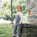 Heirloom Knits Knit Overalls-Dried Blue/Cream Print