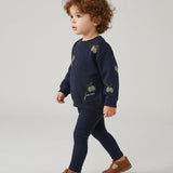 Olive Patch Sweatshirt Set-Navy