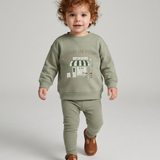 Cafe Boy Sweatshirt Set-Dried Green