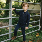 Sweet Campaign Denim Trim Polo Sweatshirt-Navy