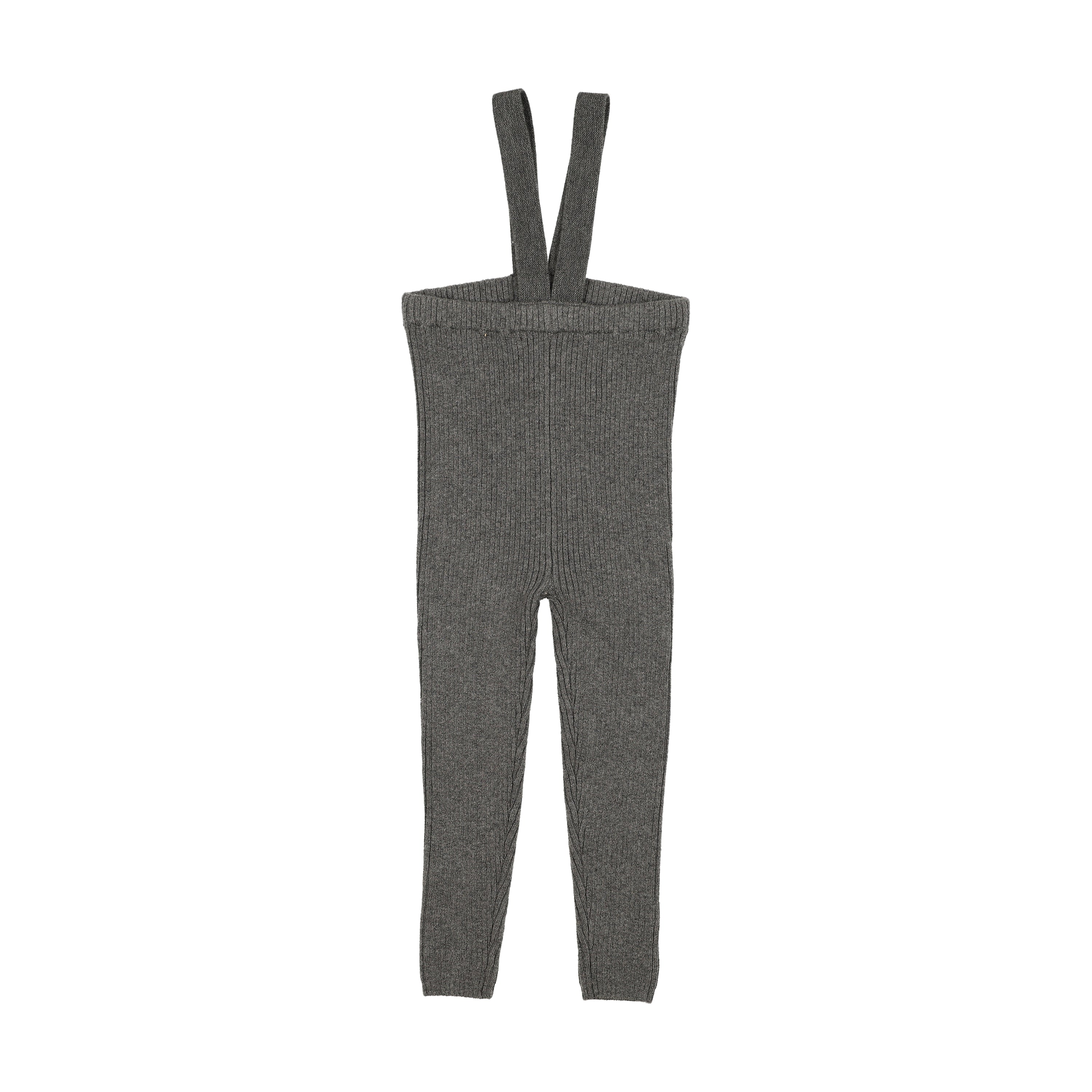 Knit Long Suspender Leggings-Mid Grey