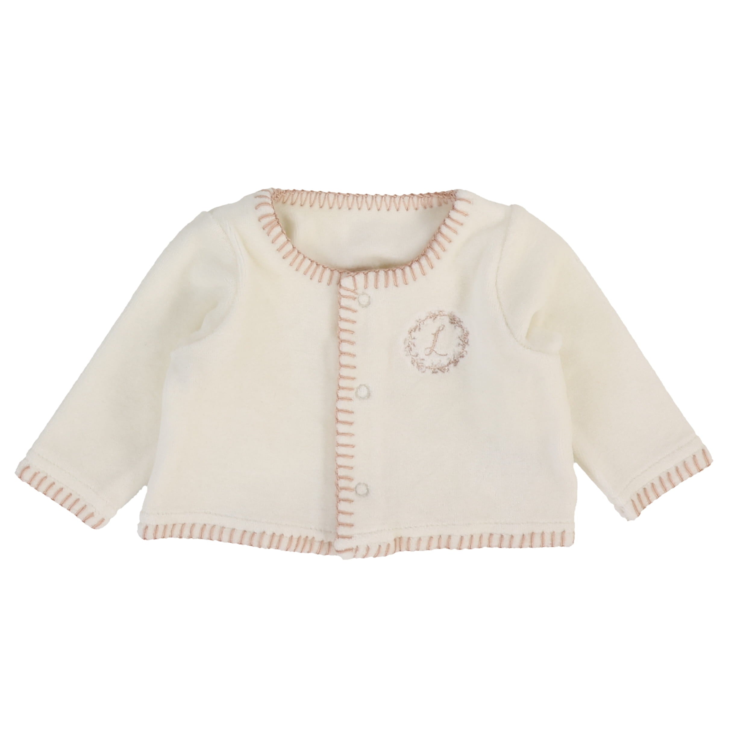 Velour Cardi - Cream/Pink