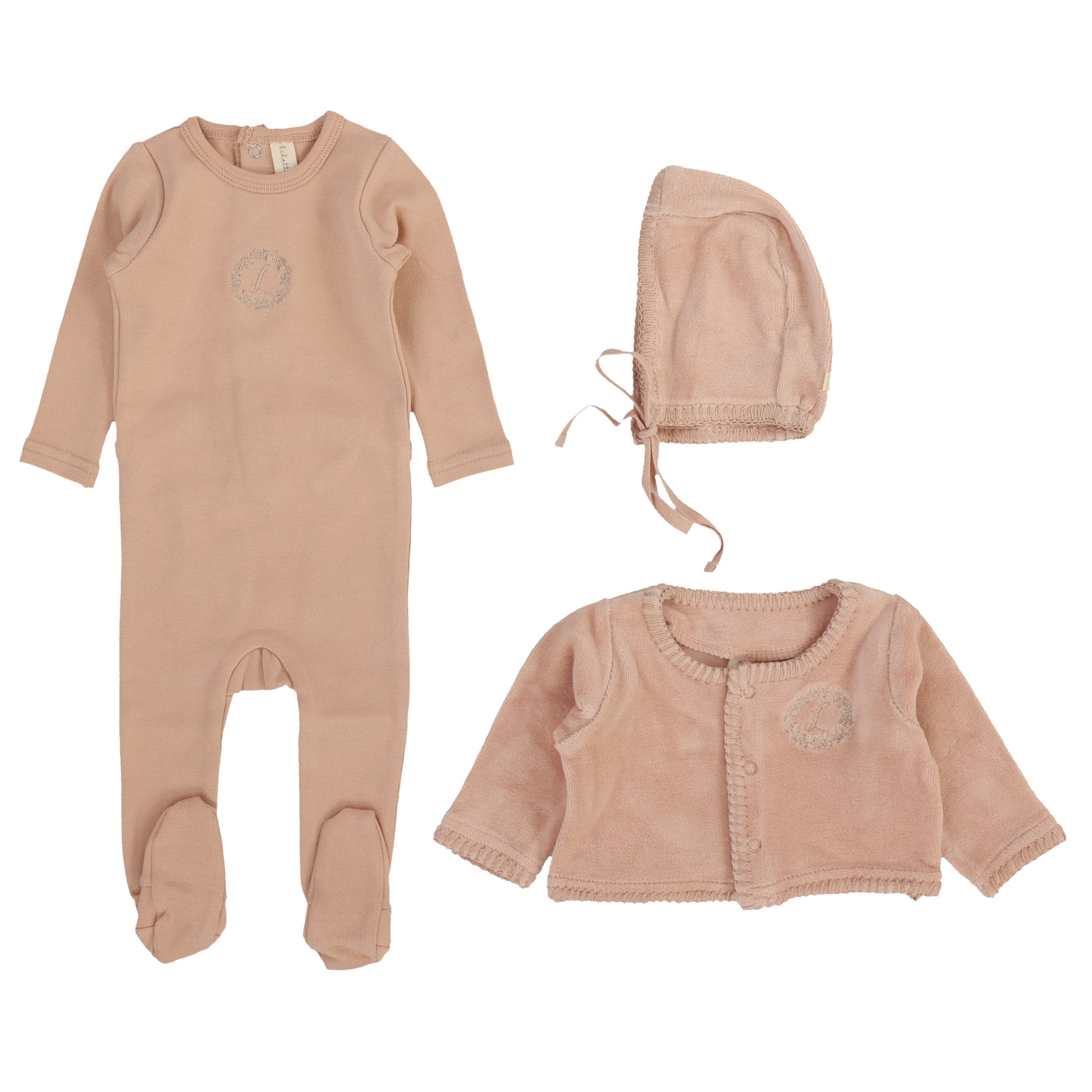 Velour Cardi Set- Dusty Pink