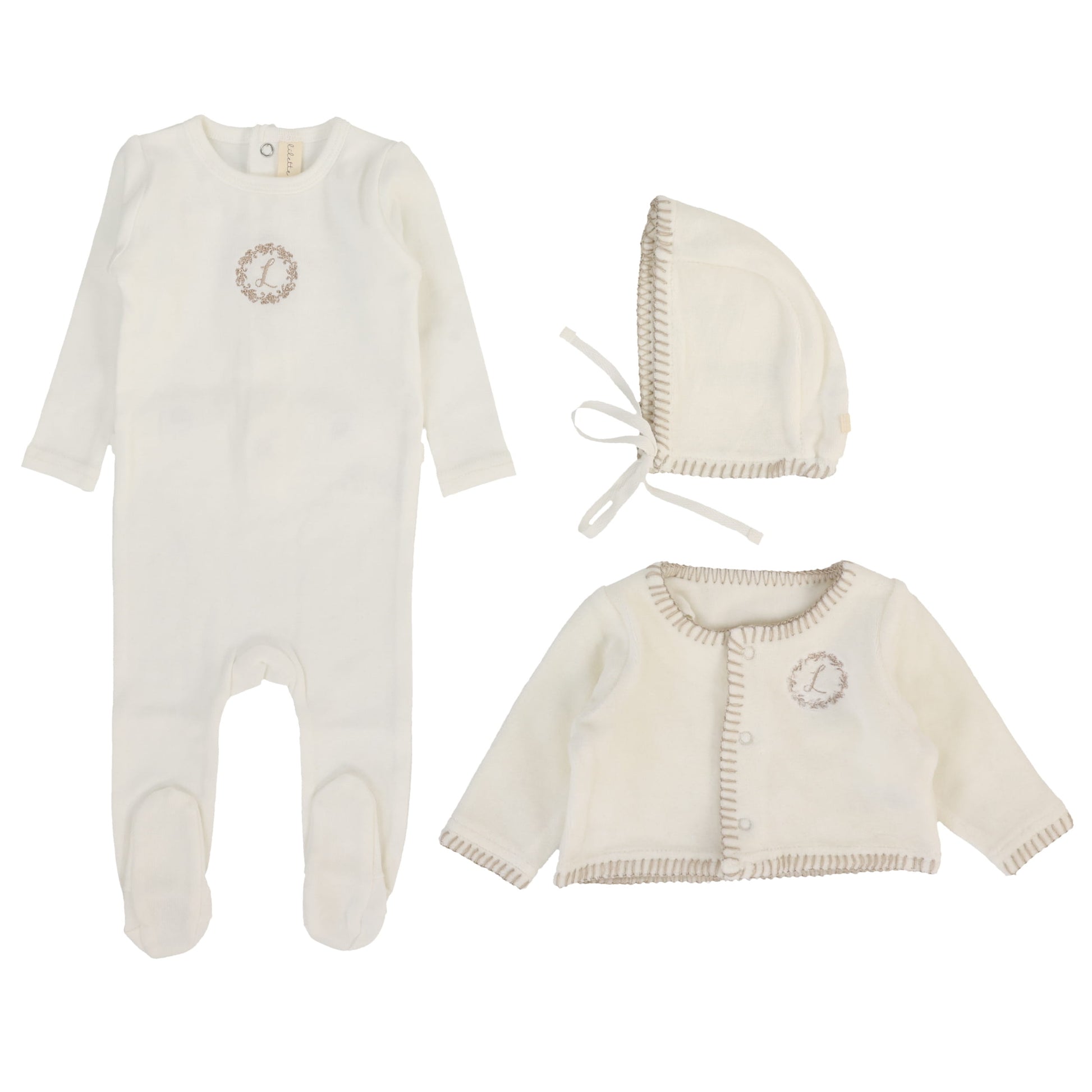 Velour Cardi Set- Cream Oat