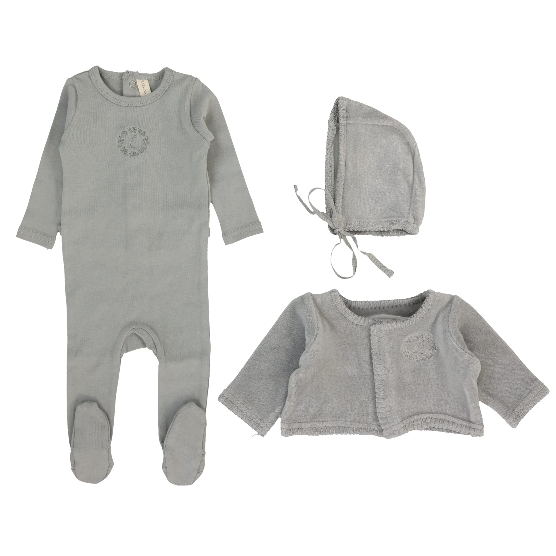 Velour Cardi Set- Dusty Blue