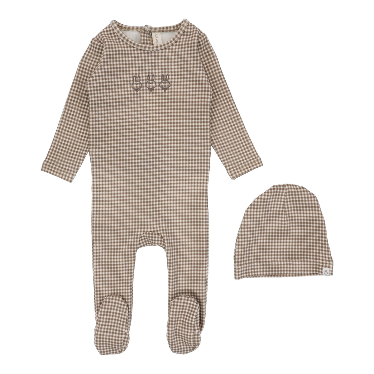 Lil Legs Grid Footie & Bonnet - Cream/Blue