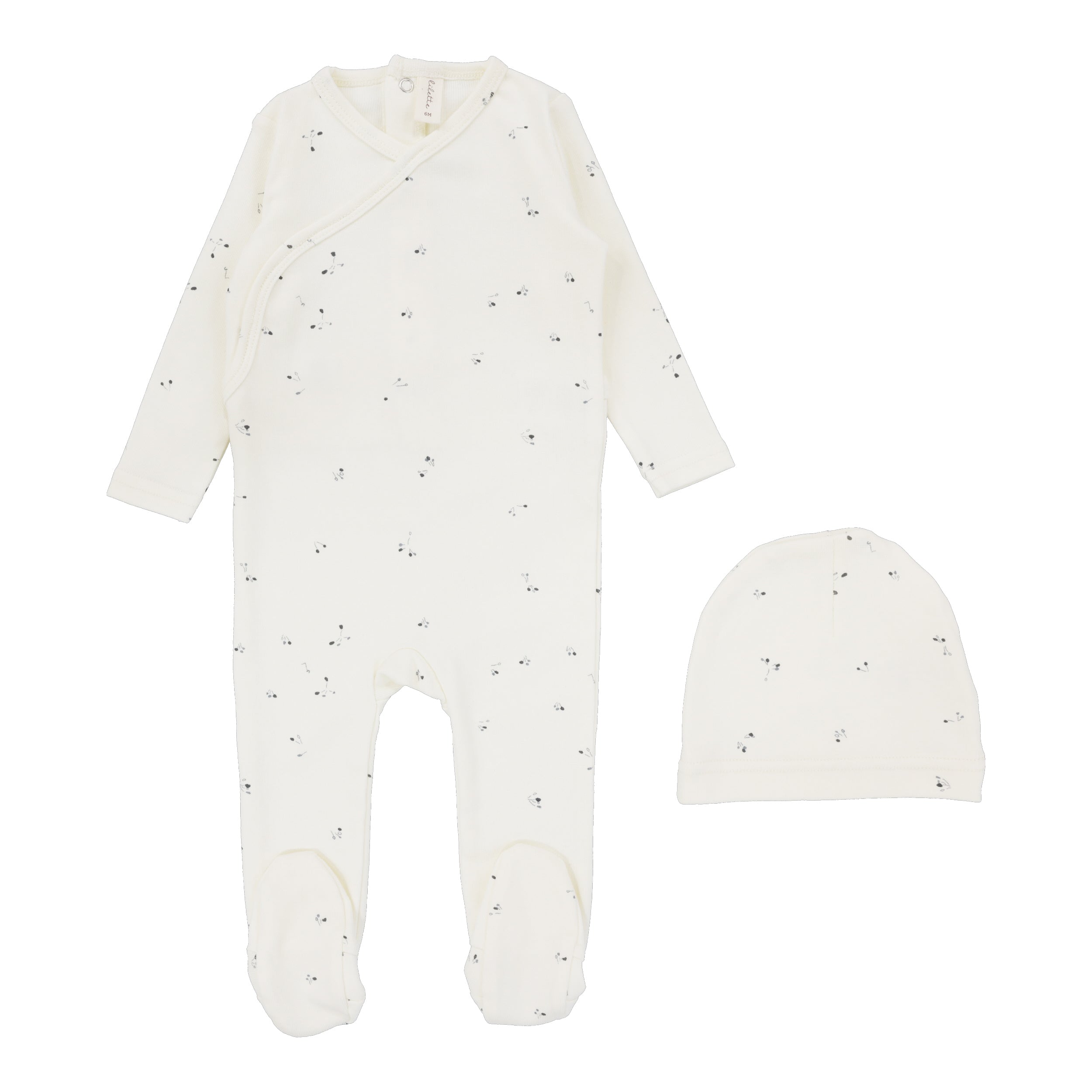Lilette Printed Wrapover Footie & Beanie Set - Clover Ivory Lilette Printed Wrapover Footie & Beanie Set - Clover Ivory