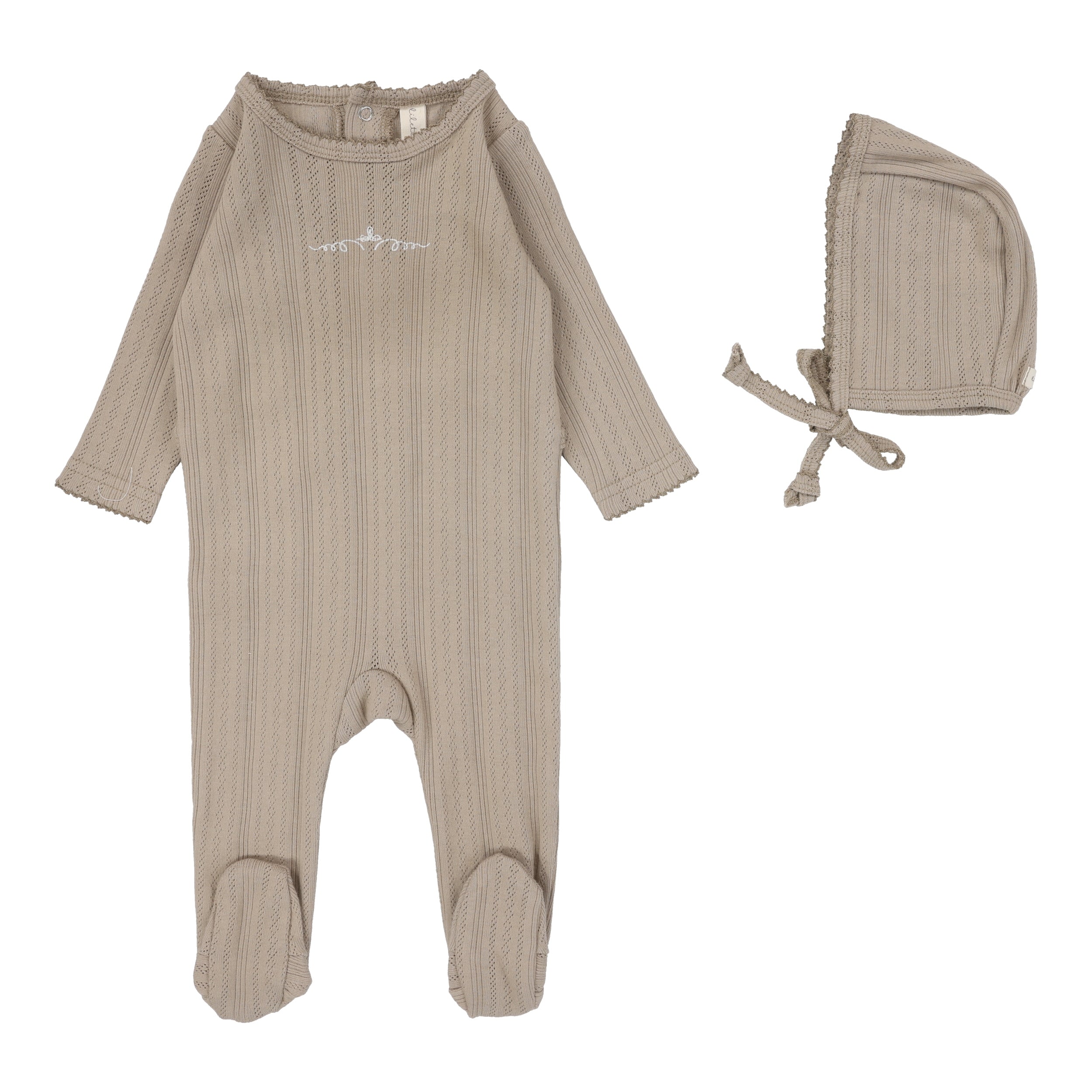 Pointelle Graphic Footie Set - Oat-Crown