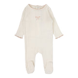 Pointelle Graphic Footie  - Cream/Pink Bow