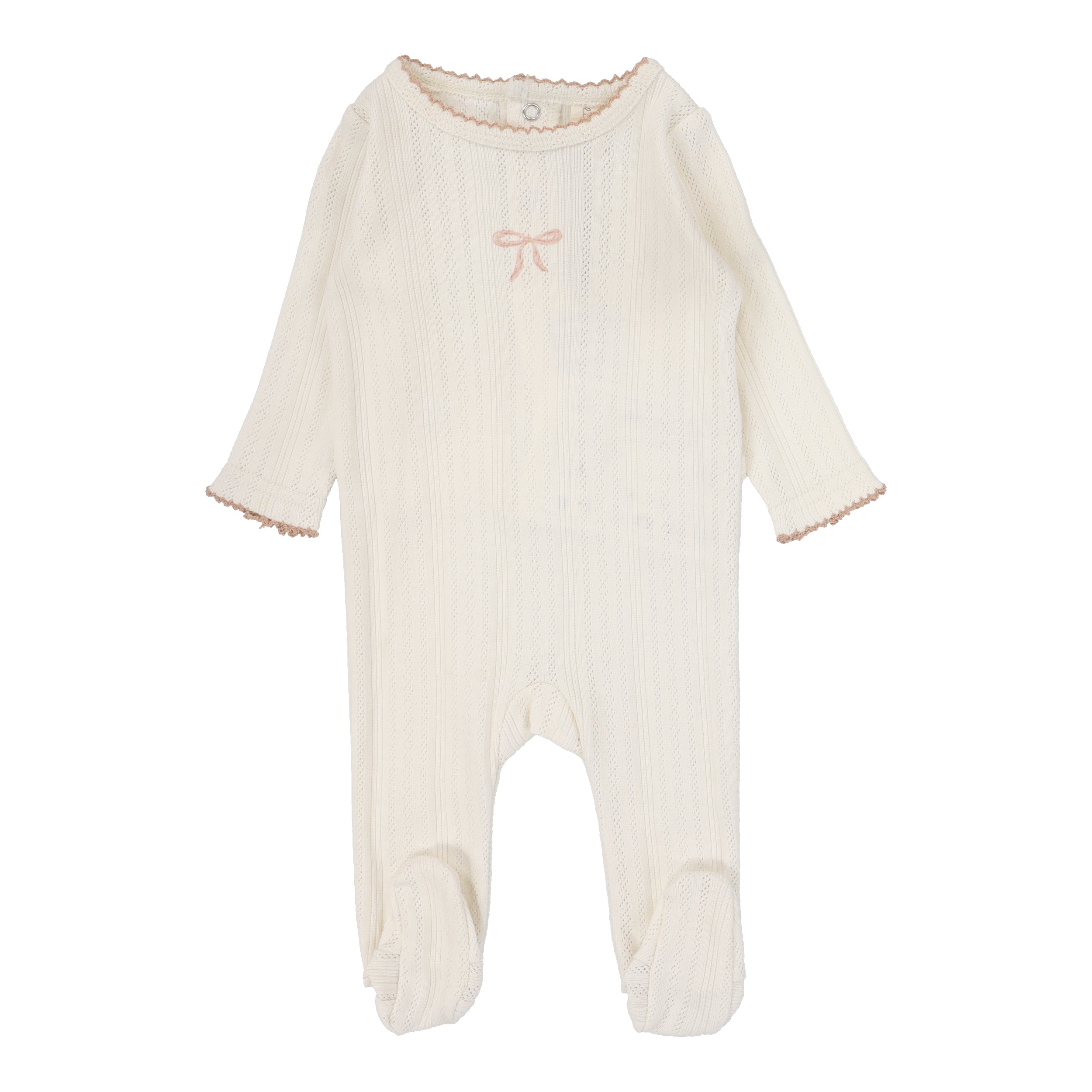 Pointelle Graphic Footie  - Cream/Pink Bow
