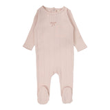 Pointelle Graphic Footie  - Soft Pink- Bow