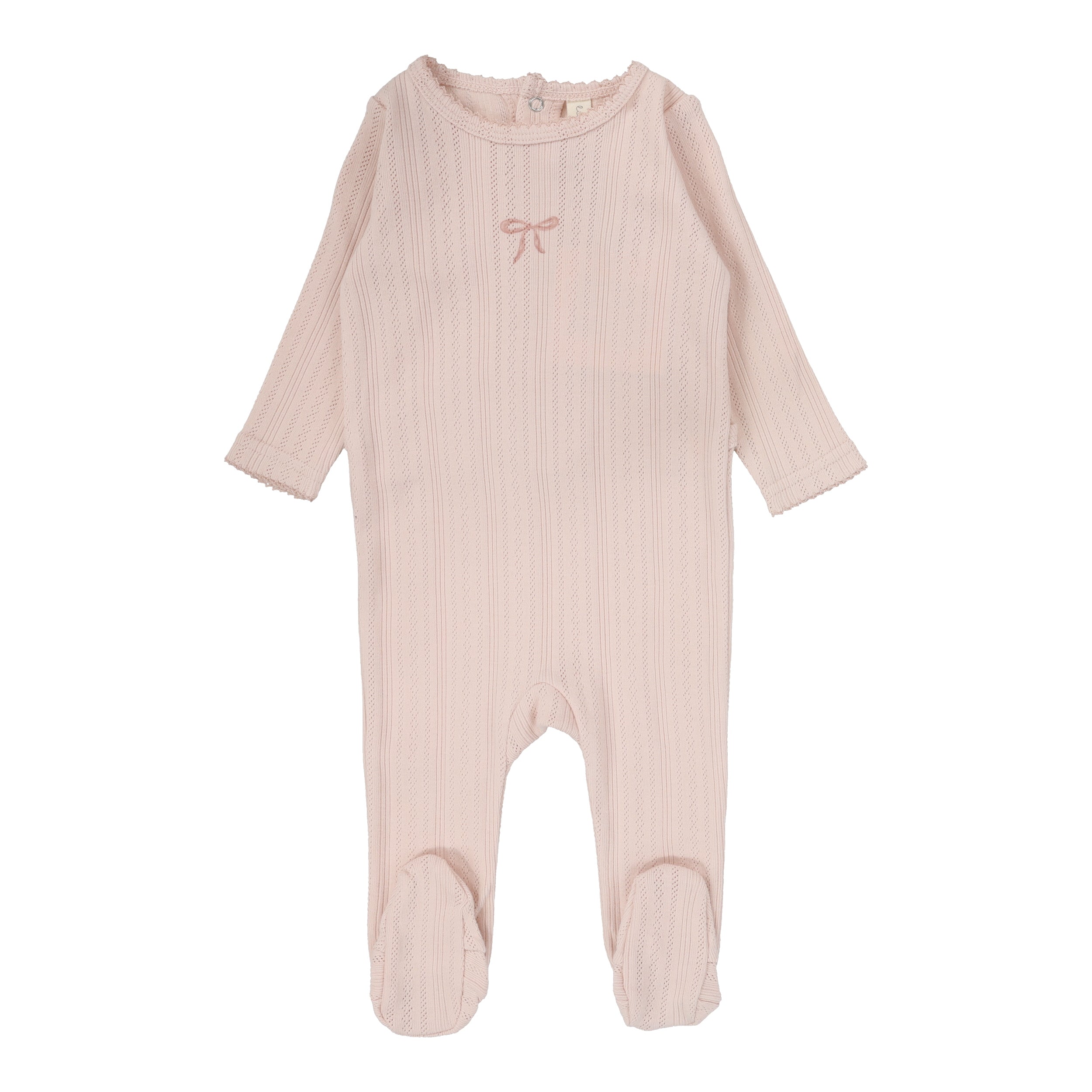Pointelle Graphic Footie  - Soft Pink- Bow